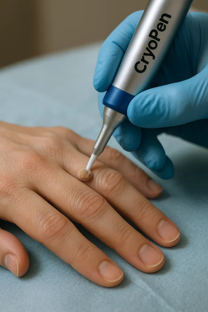 example of cryopen wart removal Greater London (Lewisham) treatment on a persons finger