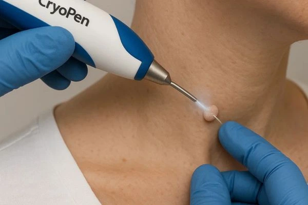 Person receiving cryotherapy Greater London (Lewisham) for skin tag removal