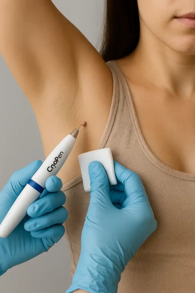 woman having cryopen to remove underarm skin tags Greater London (Lewisham)
