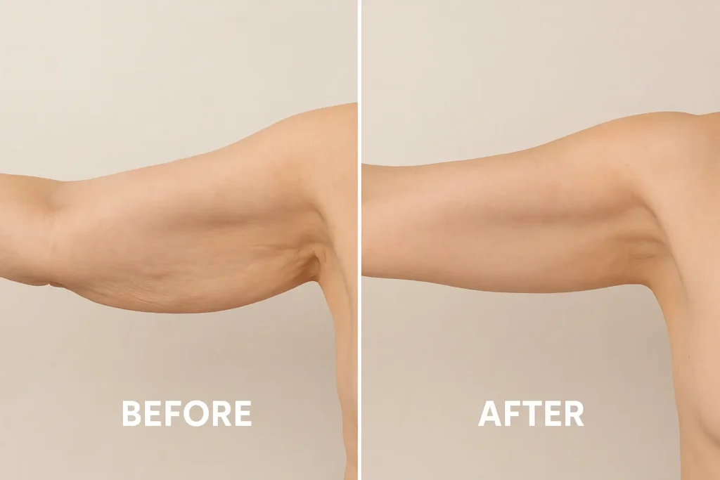 Picture of LA LIPO Greater London (Lewisham) before and after results of skin tightening treatment on the upper arms.